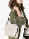 Saint Laurent White Niki Monogram Leather Shoulder Bag In Neutrals