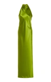 Brandon Maxwell Silk-satin Halterneck Gown In Green