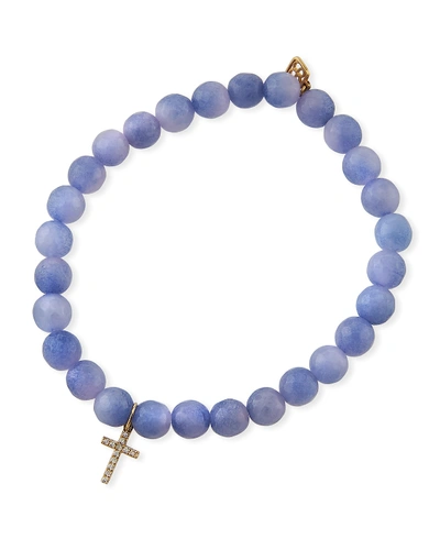 Sydney Evan 14k Small Diamond Cross & Agate Bracelet In Blue