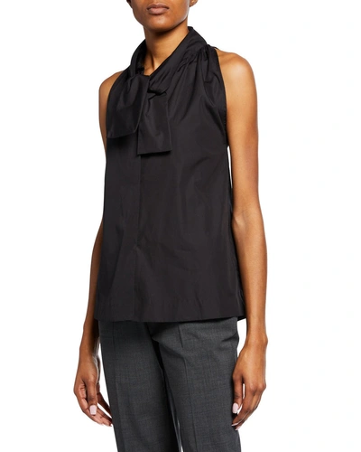 Anais Jourden Snap-front Sleeveless Poplin Tie-neck Top In Black