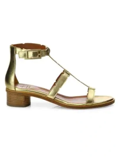 Aquatalia Risa Metallic Leather Block Heel Gladiator Sandals In Gold