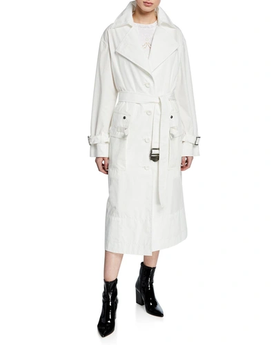 Coach Long Military Coat In White - Size 04