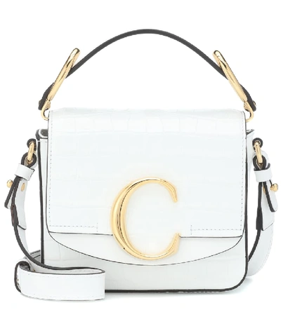 Chloé C Mini Croc-embossed Calfskin Crossbody Bag In White