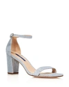 Stuart Weitzman Women's Nearly Nude Block Heel Sandals In Silver Nightime