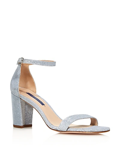 Stuart Weitzman Women's Nearly Nude Block Heel Sandals In Silver Nightime