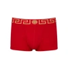 Versace Greca Border Long Boxer Trunks In Red
