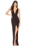 Katie May Leo Twist Front Column Gown In Black