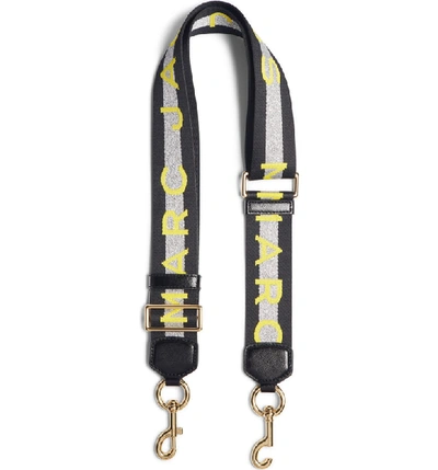 Marc Jacobs Logo Webbing Guitar Bag Strap - Metallic In Silver Multi/gold