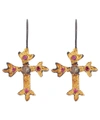 ACANTHUS OXIDISED SILVER VICTORIA DIAMOND AND RUBY CROSS DROP EARRINGS