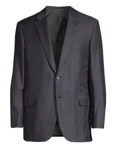 Brioni Stripe Single-breasted Virgin Wool Jacket In Grey