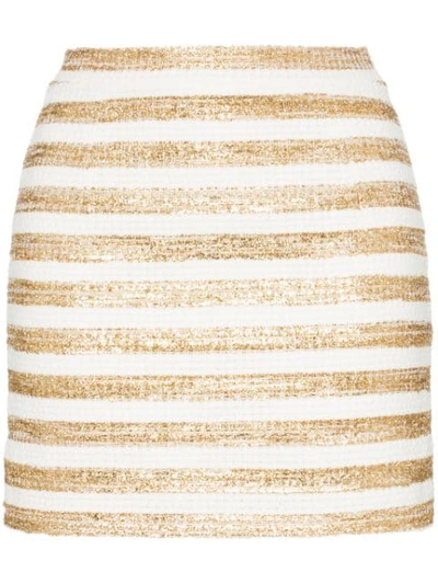 Alessandra Rich High-rise Striped Tweed Mini Skirt In 822 White/gold