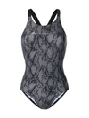 Adidas By Stella Mccartney Snakeskin Print Swimsuit In Black