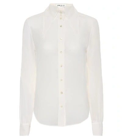 Saint Laurent Point Collar Georgette Blouse In White