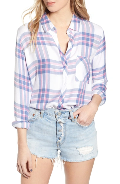 Rails Hunter Button Down Top In White Sky Pink