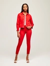L Agence Janelle Slim Cropped Jean Jacket With Raw Hem In Engine Red