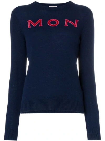 Moncler Logo Intarsia Knitted Cashmere Jumper In Medium Blue