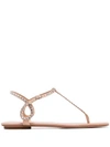 AQUAZZURA AQUAZZURA PINK ALMOST BARE LEATHER FLAT SANDALS - 粉色