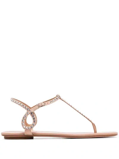 Aquazzura Almost Bare Crystal-embellished Leather Sandals In Powder Pink
