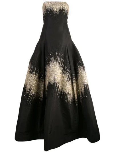 Oscar De La Renta Metallic Sequin Strapless Ball Gown In Black