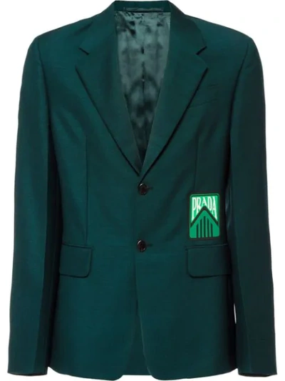 Prada Bottle-green Slim-fit Logo-appliquéd Mohair And Wool-blend Blazer In Bottiglia