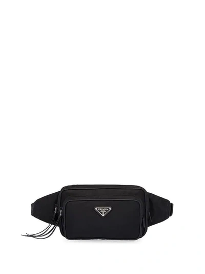 Prada Leather Crossbody With Gold-tone Accents In Black