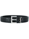 SAINT LAURENT MONOGRAM CROCODILE-EMBOSSED BELT