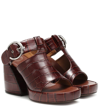 Chloé Croc-embossed Leather Buckle Sandals In 25k Hot Tan