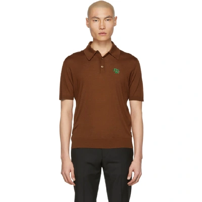 Prada Logo Print Polo Shirt In Brown