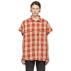 R13 R13 RED PLAID OVERSIZED CUT-OFF SHIRT