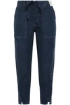 AMO WOMAN CROPPED LINEN AND COTTON-BLEND TAPERED trousers NAVY,GB 2507222119408882