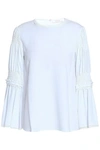 SEE BY CHLOÉ SEE BY CHLOÉ WOMAN SHIRRED PIQUÉ BLOUSE WHITE,3074457345619646723