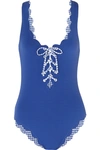 MARYSIA Palm Springs scalloped lace-up stretch-crepe swimsuit