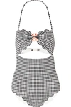 Marysia Antibes Flower Cutout Scalloped Gingham Halterneck Swimsuit In Black