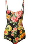 DOLCE & GABBANA CUTOUT FLORAL-PRINT SWIMSUIT