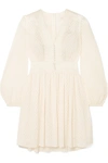 ZIMMERMANN LINEN-TRIMMED PLISSÉ-JACQUARD MINI DRESS