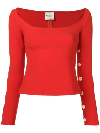 A.w.a.k.e. Square-neck Long-sleeve Crepe Top In Red