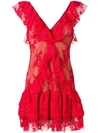 ANIYE BY ANIYE BY RUFFLE TRIM FLORAL LACE DRESS - 红色