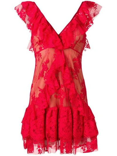 Aniye By Ruffle Trim Floral Lace Dress - 红色 In Red