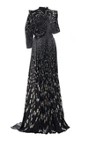 GIVENCHY ASYMMETRIC FLORAL-PRINT PLEATED SILK GOWN,BW20HY121E