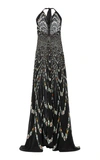 GIVENCHY Pleated Floral-Print Silk-Crepe Halter Gown ,BW20MC1215