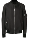 Rick Owens Zipped Bomber Jacket With Arm Pocket In Black Cotton In Black