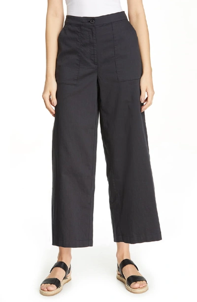 Eileen Fisher Organic Cotton Cropped Wide-leg Pants In Graphite