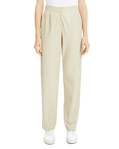 Theory Relaxed Leather Trousers In Pale Stone