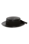 Saint Laurent Cotton-faille Trimmed Coated Faux Raffia Hat In Black