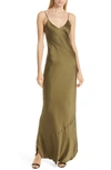 Nili Lotan Cami Silk-satin Gown In Olive