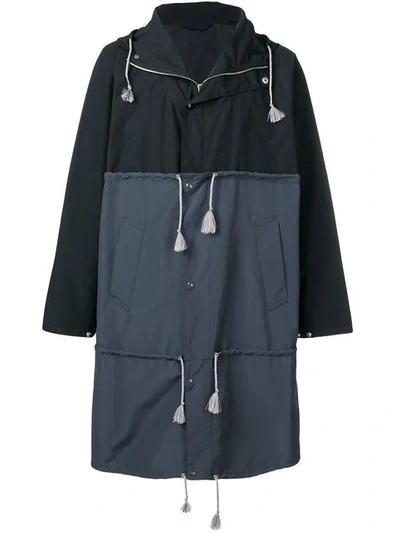 Marni Colour-blocked Cotton-blend Hooded Parka In Blue