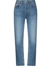 Re/done Womens Worn In Saf 70s Straight-leg High-rise Stretch-denim Jeans 27 In Blue