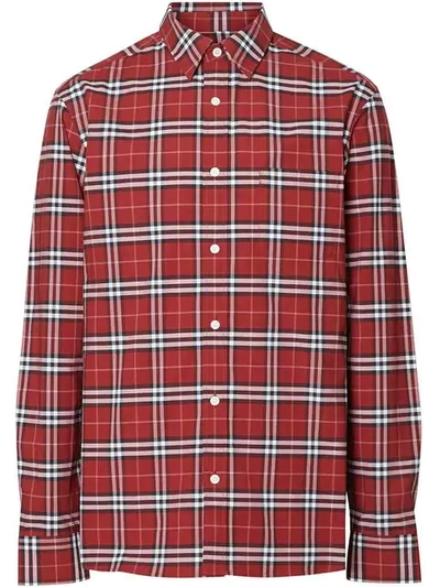 Burberry Check Long-sleeve Shirt In Red