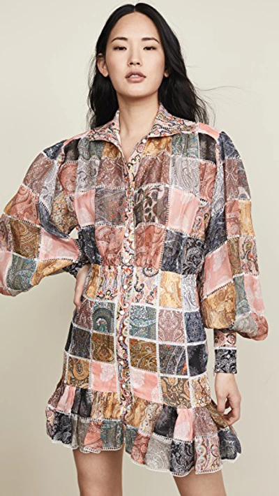 Zimmermann Patchwork Linen And Silk-blend Dress In Print