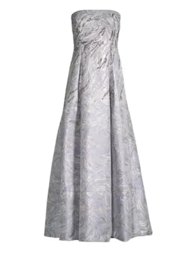 Aidan Mattox Embellished Jacquard Strapless Gown In Ice Perry